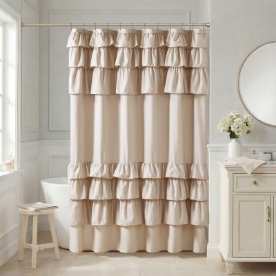 Madison Park Grace Ruffled Shower Curtain in Beige, 72x84" MP70-8887