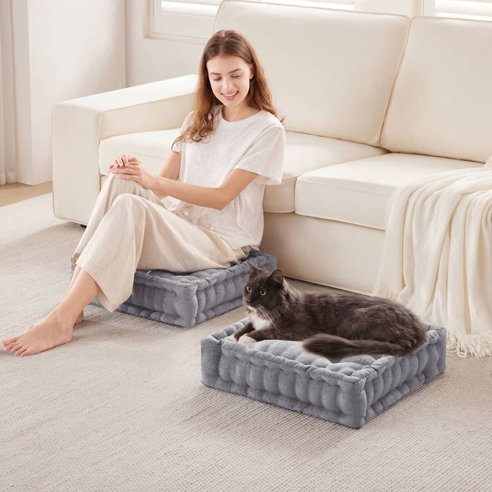 Intelligent Design Azza Poly Chenille Square Floor Pillow Cushion Compress Pack in Grey, 20x20" ID31-2478 - Image 7