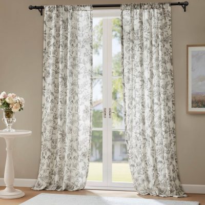 Madison Park Lana Floral Window Panel in Charcoal, 42x84" MP40-9014