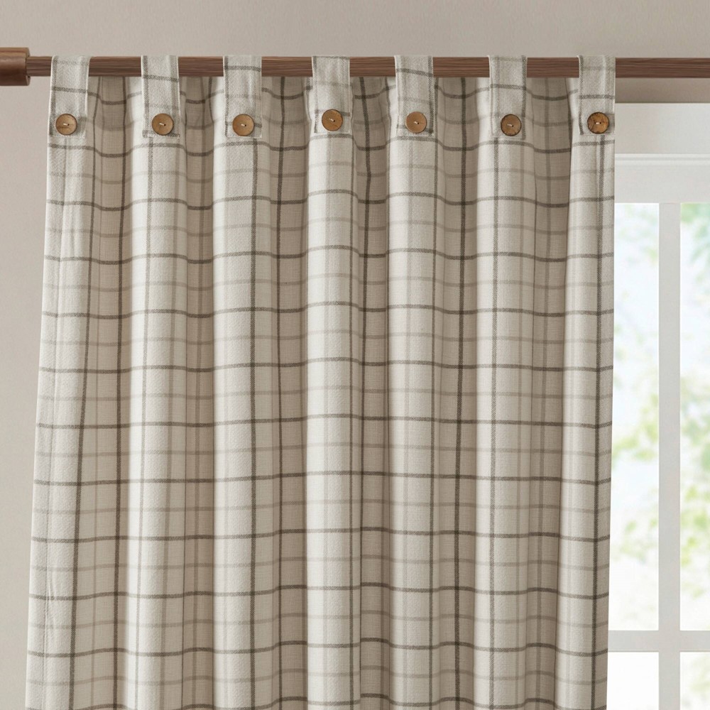 Madison Park Anaheim Plaid Rod Pocket and Back Tab Curtain Panel with Fleece Lining in Neutral, 50x84" MP40-9068 - Image 4