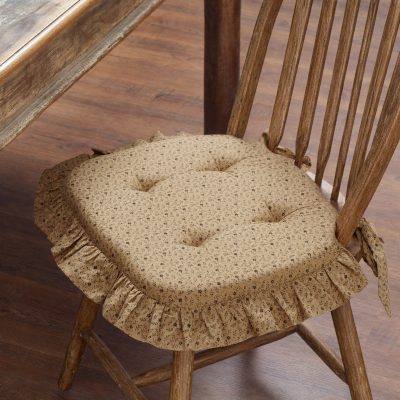 Maisie Tan & Black Ditzy Floral Cotton Chair Pad - 15.5x17 Cushioned Seat Cushion - VHC Brands
