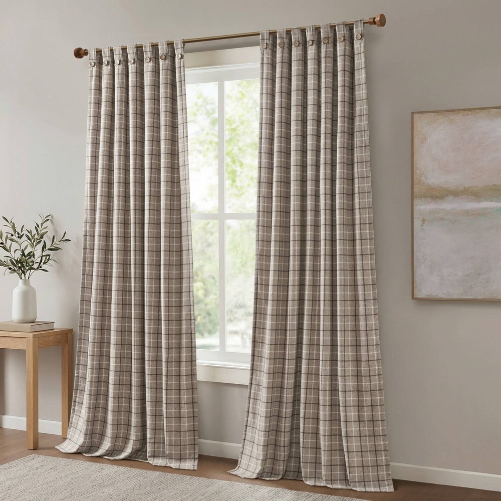 Madison Park Anaheim Plaid Rod Pocket and Back Tab Curtain Panel with Fleece Lining in Brown, 50x84" MP40-9067 - Image 5