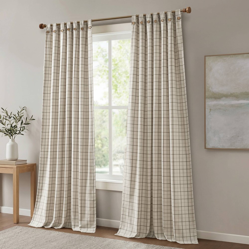 Madison Park Anaheim Plaid Rod Pocket and Back Tab Curtain Panel with Fleece Lining in Neutral, 50x95" MP40-9070 - Image 3