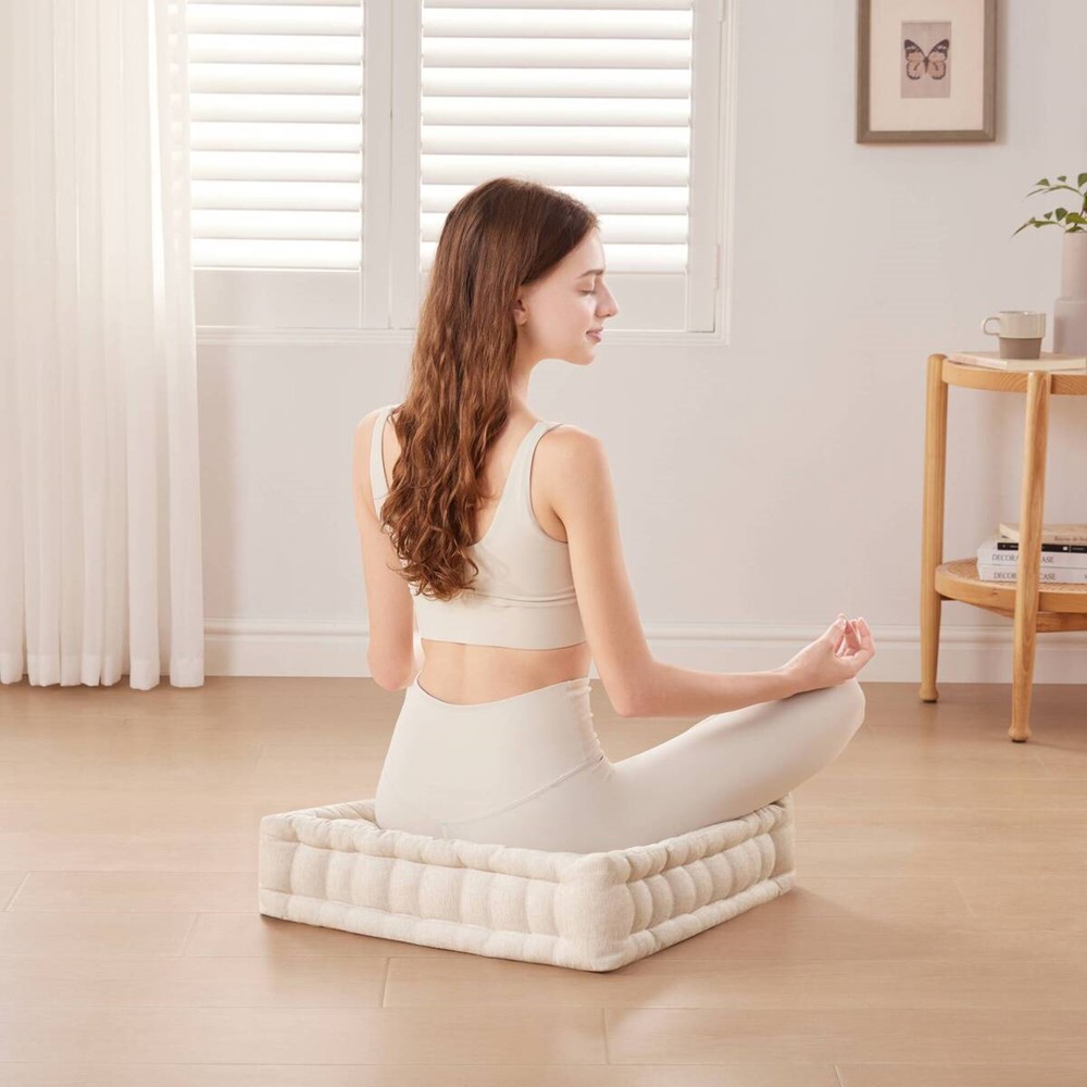 Intelligent Design Azza Poly Chenille Square Floor Pillow Cushion Compress Pack in Ivory, 20x20" ID31-2473 - Image 6