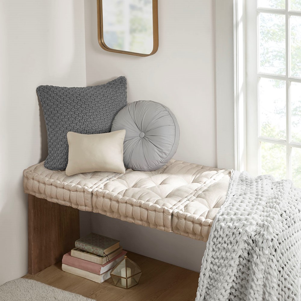 Intelligent Design Azza Poly Chenille Square Floor Pillow Cushion Compress Pack in Ivory, 20x20" ID31-2473