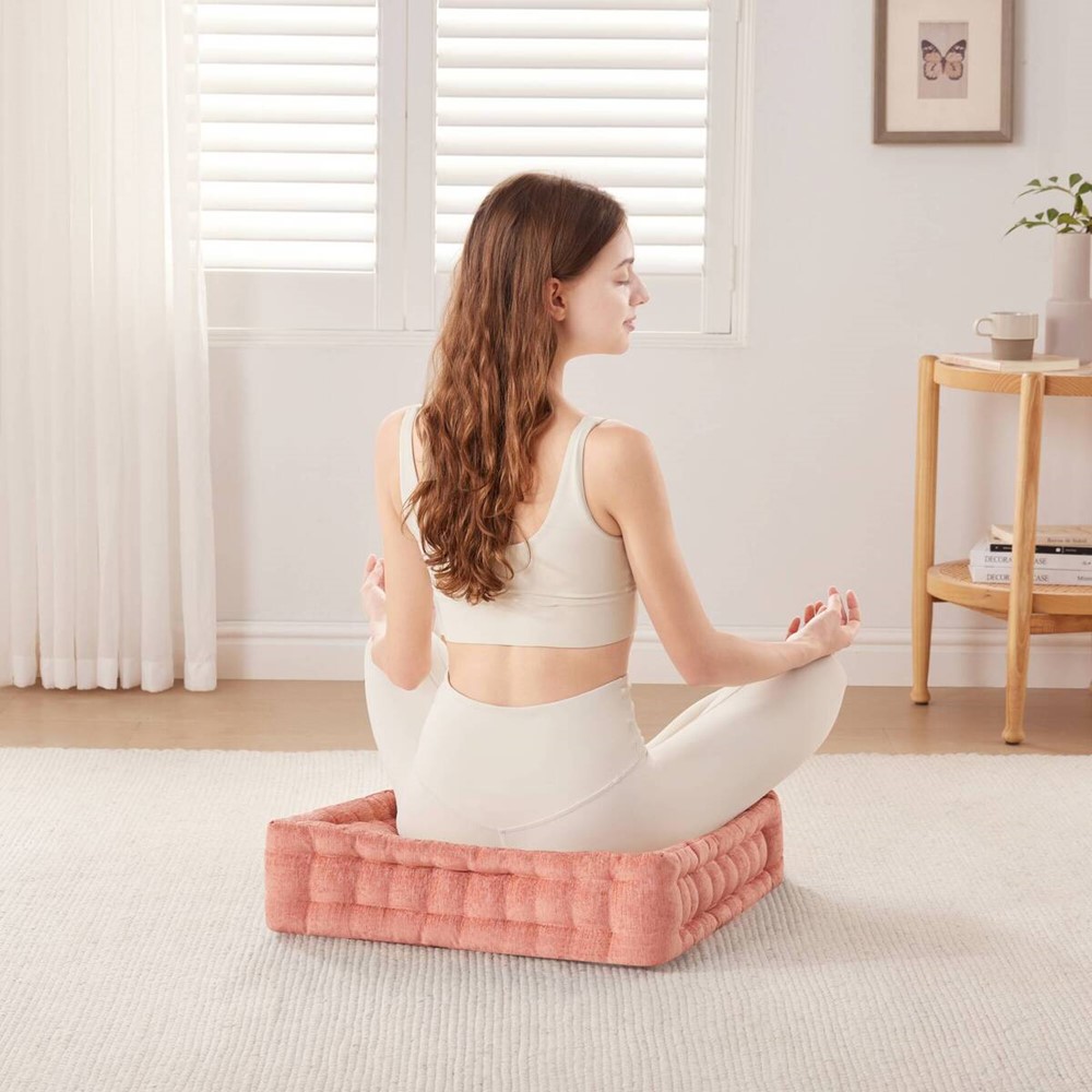 Intelligent Design Azza Poly Chenille Square Floor Pillow Cushion Compress Pack in Dusty Peach, 20x20" ID31-2479 - Image 7