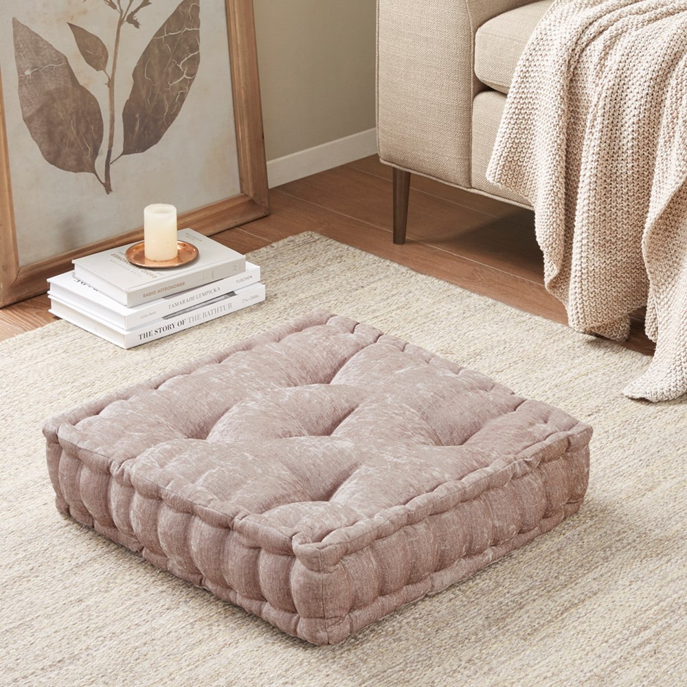 Intelligent Design Azza Poly Chenille Square Floor Pillow Cushion Compress Pack in Blush, 20x20" ID31-2472 - Image 2