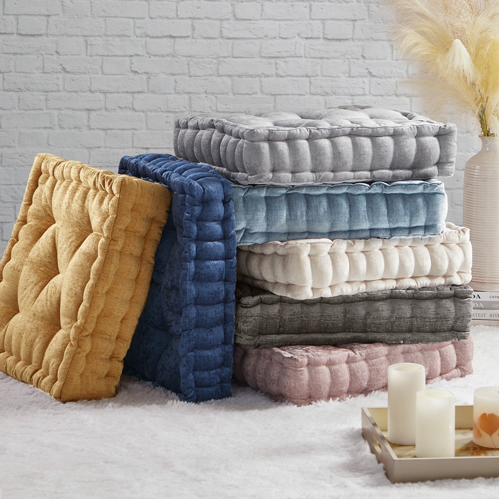 Intelligent Design Azza Poly Chenille Square Floor Pillow Cushion Compress Pack in Charcoal, 20x20" ID31-2475 - Image 6