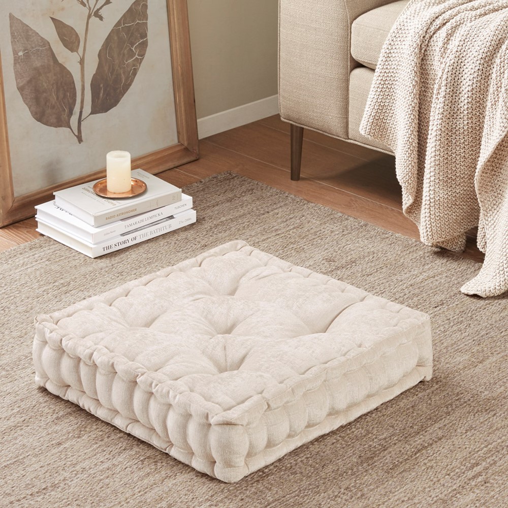 Intelligent Design Azza Poly Chenille Square Floor Pillow Cushion Compress Pack in Ivory, 20x20" ID31-2473 - Image 3