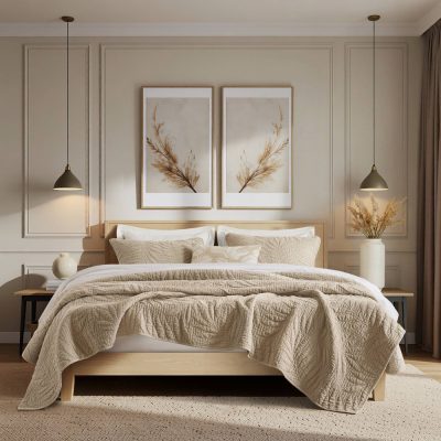 Harbor House Botanical Leaves 3 Piece Cotton Quilt Set in Linen, Full/Queen HHD14-1962