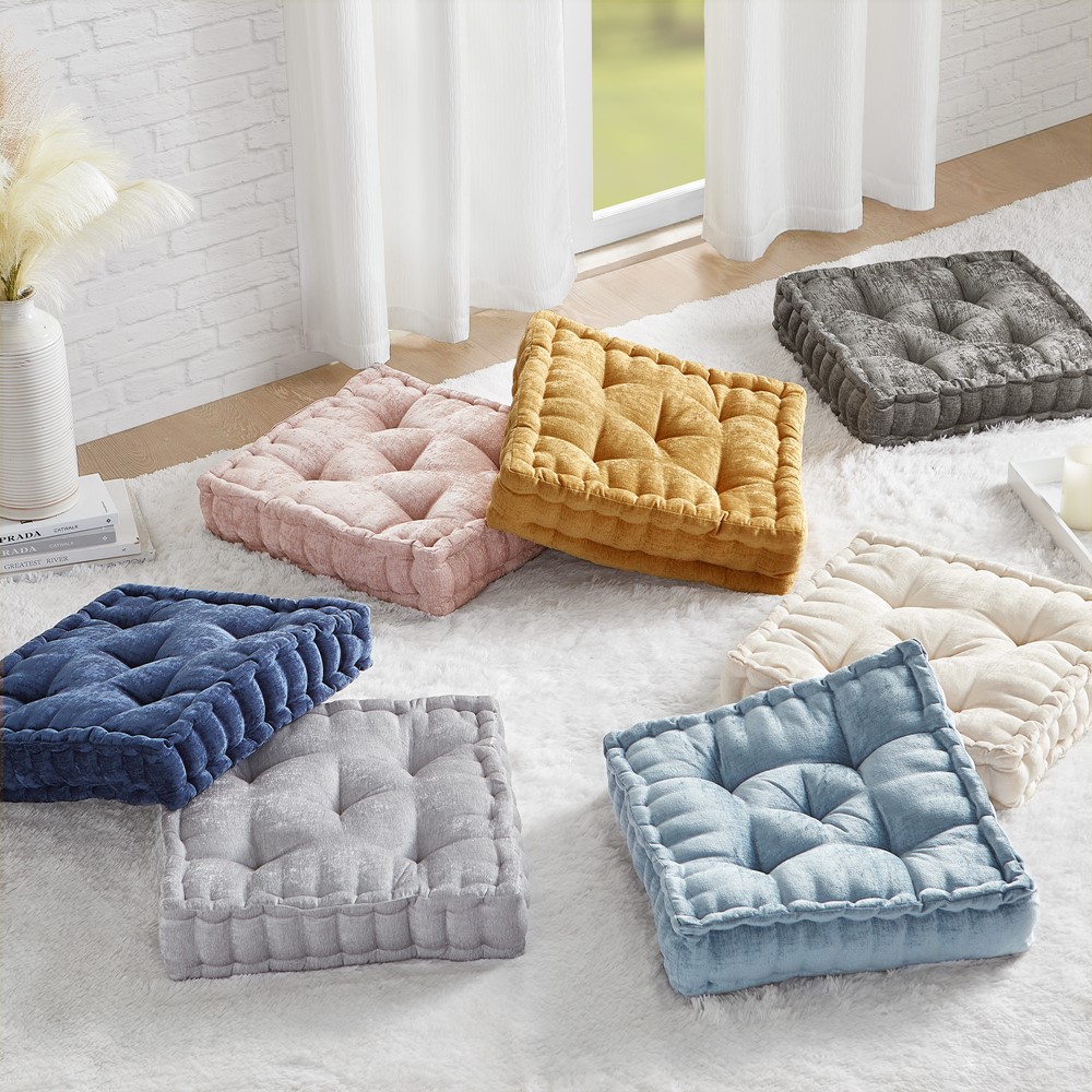 Intelligent Design Azza Poly Chenille Square Floor Pillow Cushion Compress Pack in Charcoal, 20x20" ID31-2475 - Image 5