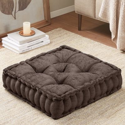 Intelligent Design Azza Poly Chenille Square Floor Pillow Cushion Compress Pack in Brown, 20x20" ID31-2481