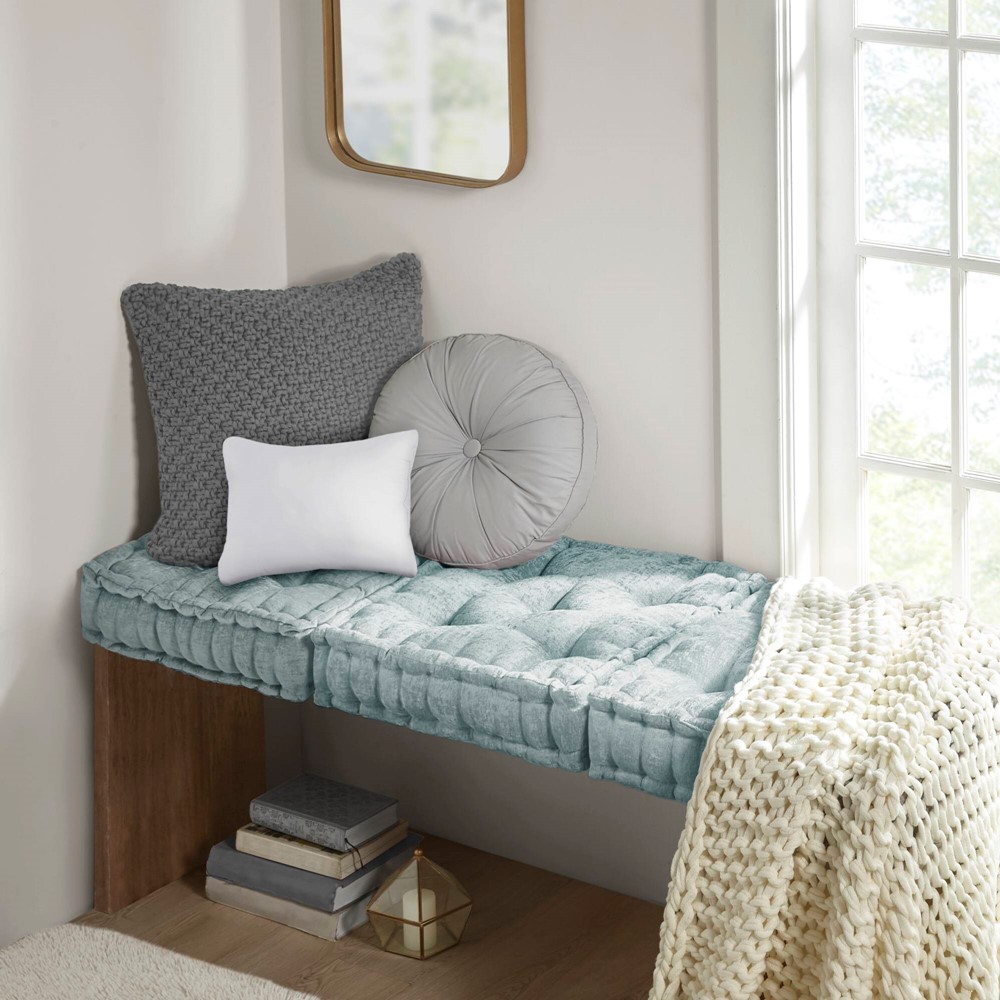 Intelligent Design Azza Poly Chenille Square Floor Pillow Cushion Compress Pack in Aqua, 20x20" ID31-2474 - Image 5