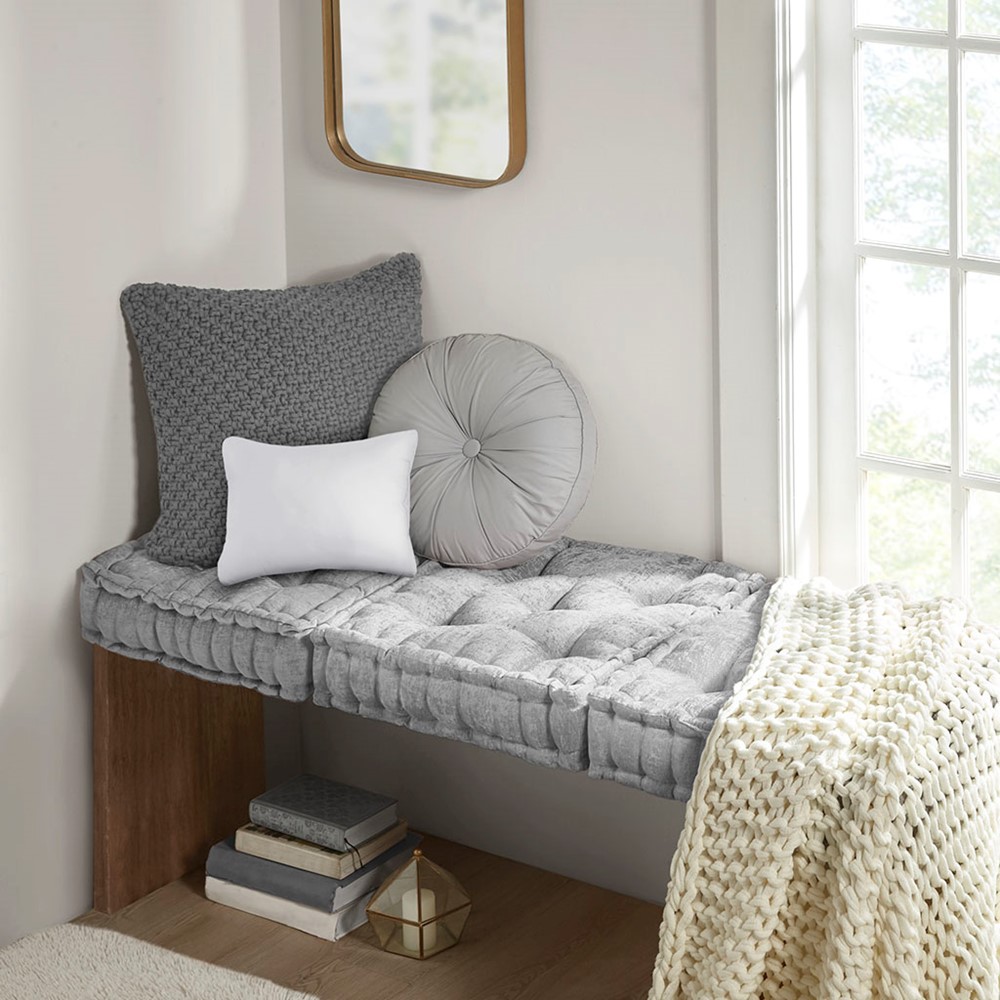 Intelligent Design Azza Poly Chenille Square Floor Pillow Cushion Compress Pack in Grey, 20x20" ID31-2478
