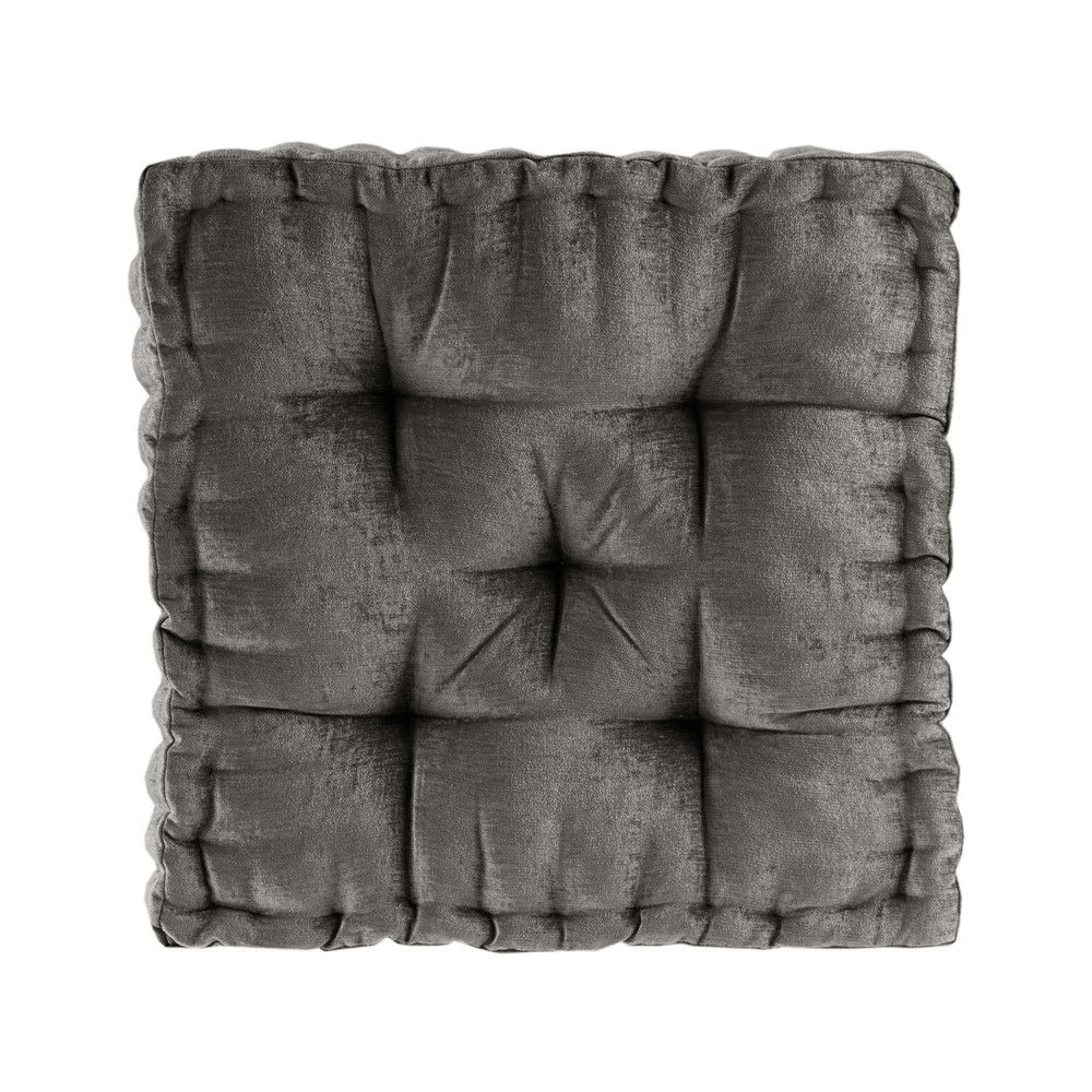 Intelligent Design Azza Poly Chenille Square Floor Pillow Cushion Compress Pack in Charcoal, 20x20" ID31-2475 - Image 3