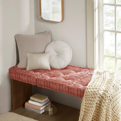 Intelligent Design Azza Poly Chenille Square Floor Pillow Cushion Compress Pack in Dusty Peach, 20x20" ID31-2479
