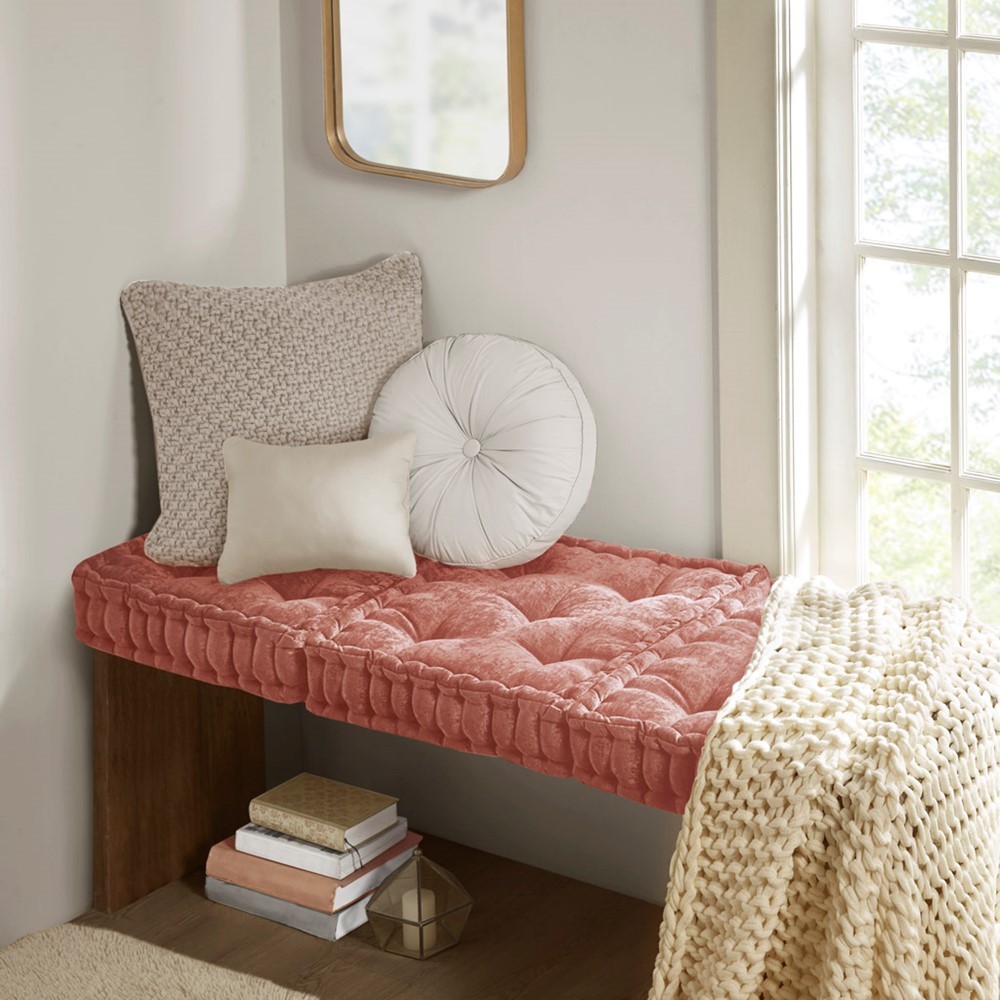 Intelligent Design Azza Poly Chenille Square Floor Pillow Cushion Compress Pack in Dusty Peach, 20x20" ID31-2479