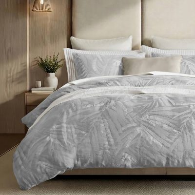 Harbor House Coastal Leaves 3 Piece 3 Piece Cotton Duvet Set in Light Gray, Full/Queen HHD12-1957