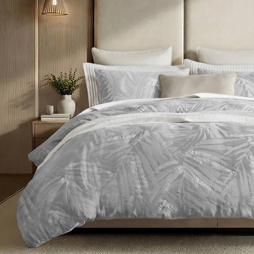 Harbor House Coastal Leaves 3 Piece 3 Piece Cotton Duvet Set in Light Gray, Full/Queen HHD12-1957