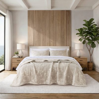Harbor House Catalina Botanical 3 Piece Jacquard Cotton Gauze Quilt Set in Linen, King HHD14-1993
