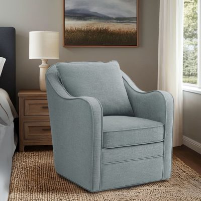 Madison Park Brianne Upholstered Swivel Curved Armchair in Blue, One Size MP103-1298