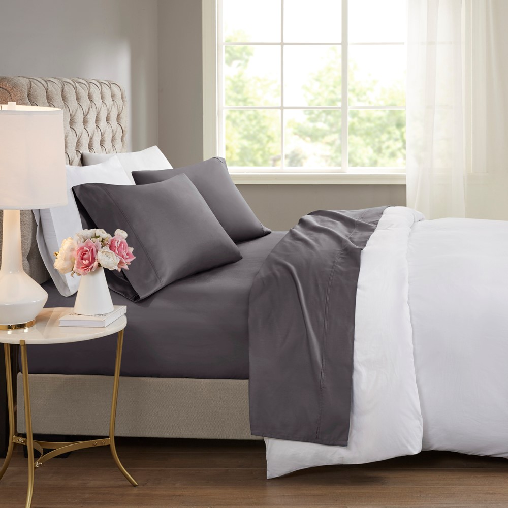 Madison Park 600 Thread Count Cooling Cotton Blend 4 PC Sheet Set in Charcoal, Full MP20-8967