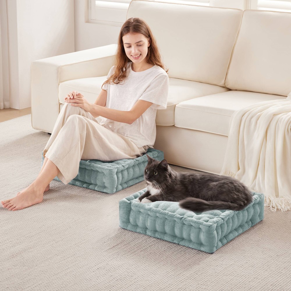 Intelligent Design Azza Poly Chenille Square Floor Pillow Cushion Compress Pack in Aqua, 20x20" ID31-2474 - Image 7