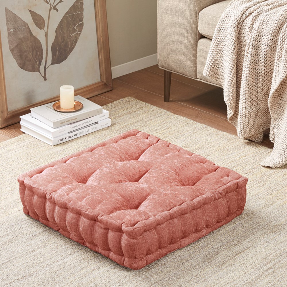 Intelligent Design Azza Poly Chenille Square Floor Pillow Cushion Compress Pack in Dusty Peach, 20x20" ID31-2479 - Image 6