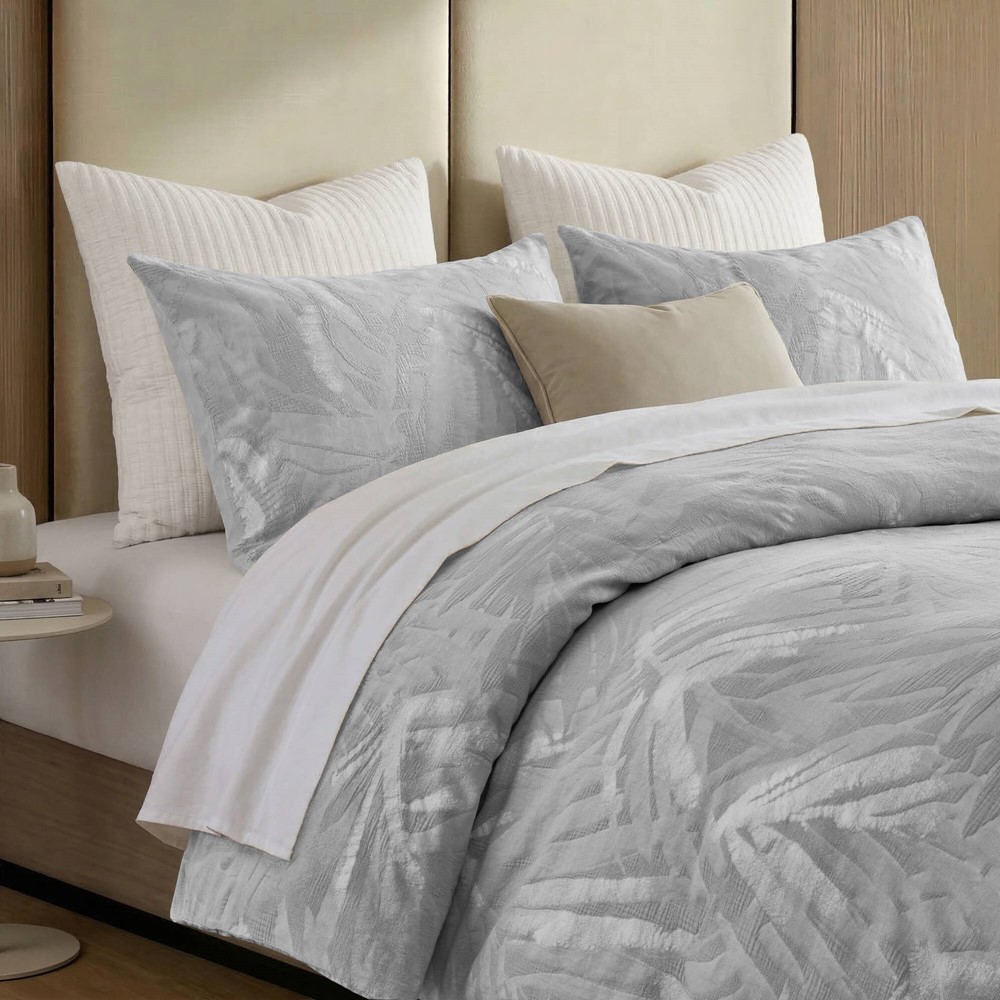 Harbor House Coastal Leaves 3 Piece 3 Piece Cotton Duvet Set in Light Gray, Full/Queen HHD12-1957 - Image 3