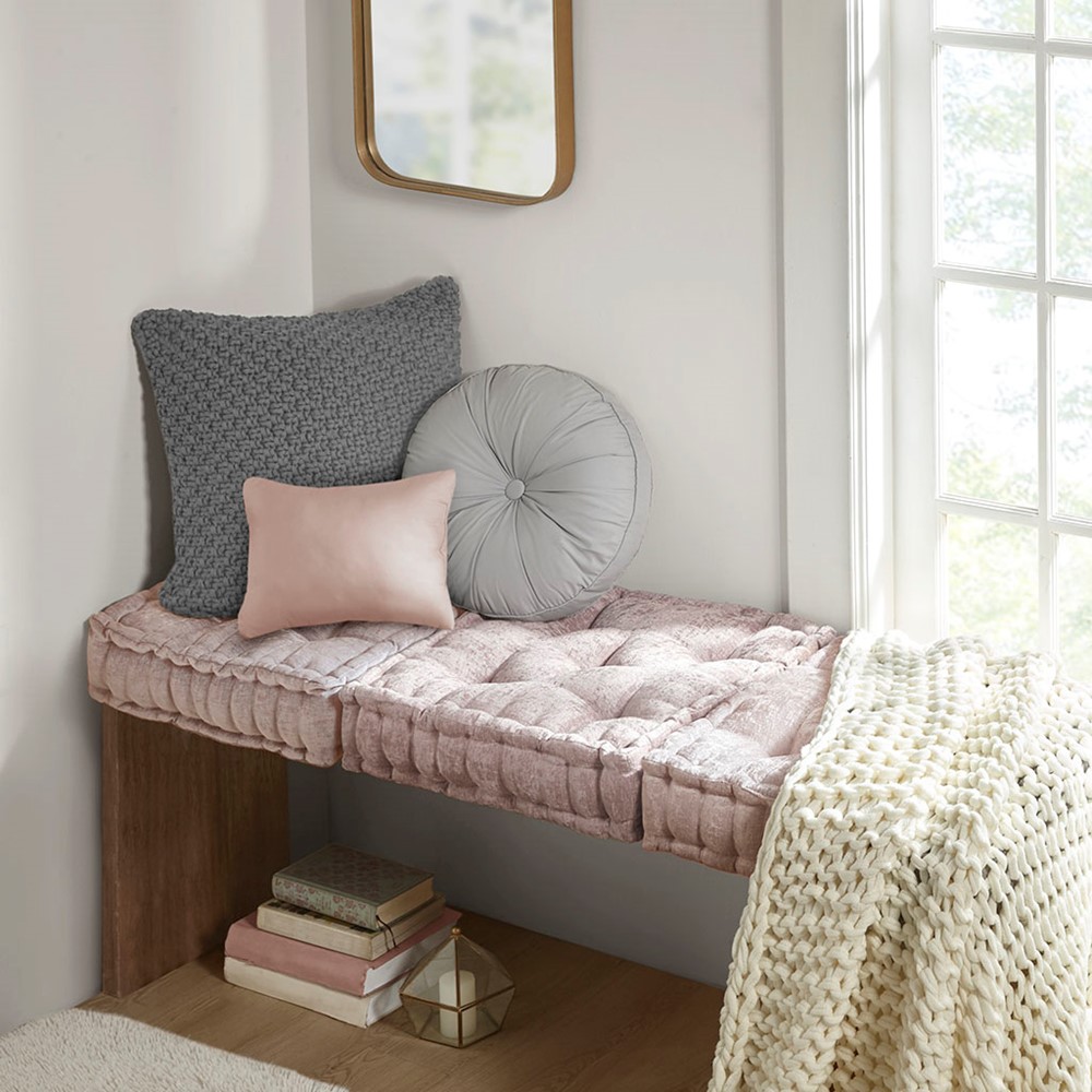 Intelligent Design Azza Poly Chenille Square Floor Pillow Cushion Compress Pack in Blush, 20x20" ID31-2472
