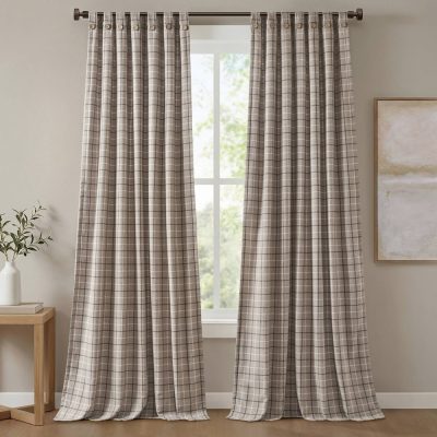 Madison Park Anaheim Plaid Rod Pocket and Back Tab Curtain Panel with Fleece Lining in Brown, 50x84" MP40-9067