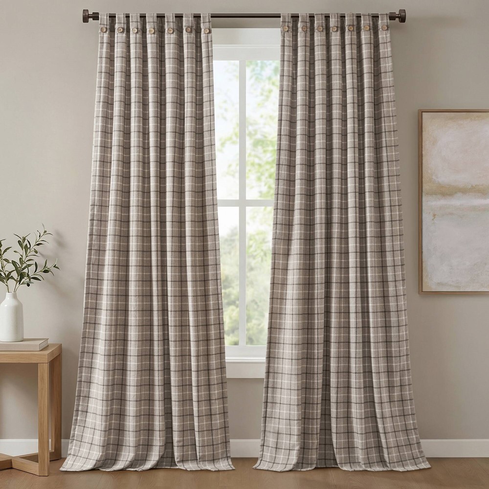 Madison Park Anaheim Plaid Rod Pocket and Back Tab Curtain Panel with Fleece Lining in Brown, 50x84" MP40-9067